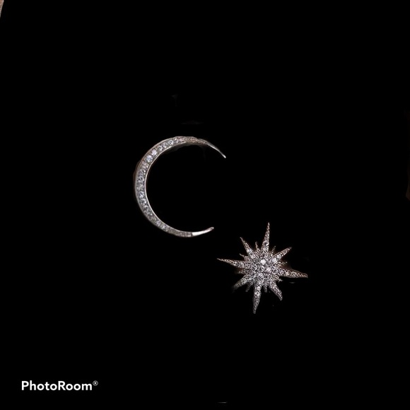 Jewelry - Moon And Star Silver Tone and Crystal Earrings